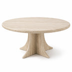 Round Travertine Coffee Table with Sculptural Base