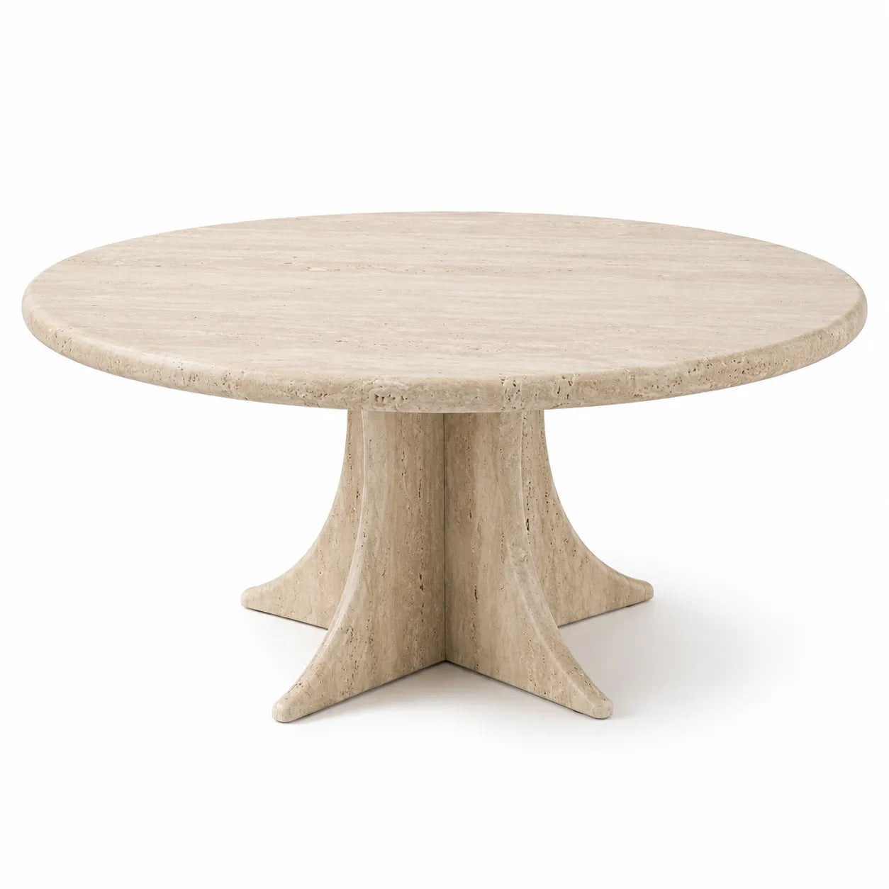 Round Travertine Coffee Table with Sculptural Base