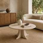 Round Travertine Coffee Table with Sculptural Base