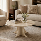 Round Travertine Coffee Table with Sculptural Base