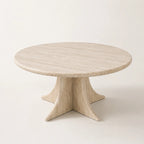 Round Travertine Coffee Table with Sculptural Base