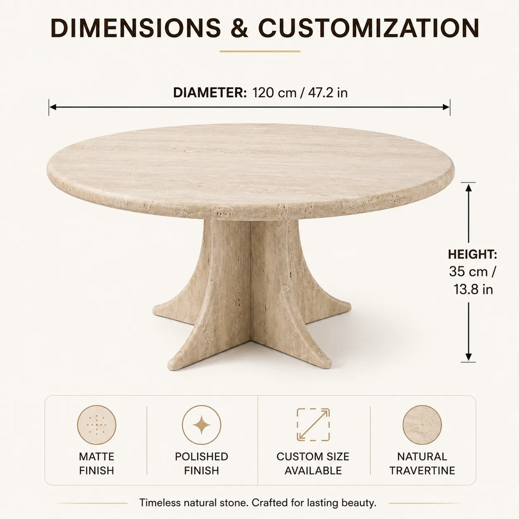 Round Travertine Coffee Table with Sculptural Base