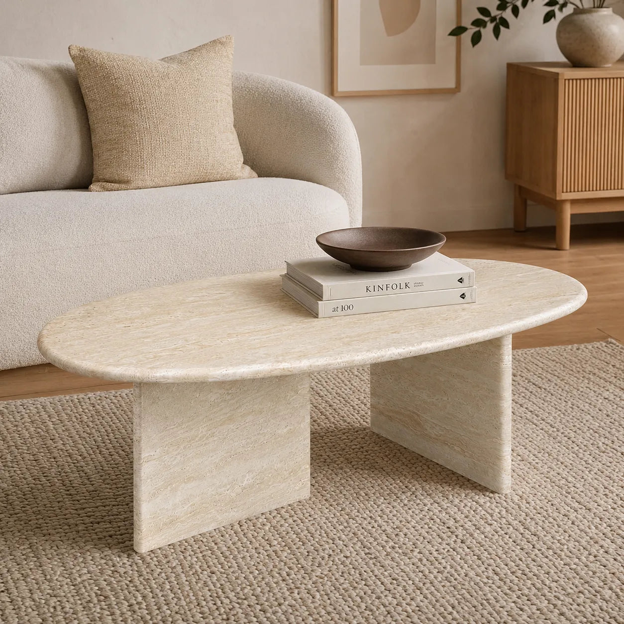 Organic White Travertine Coffee Table