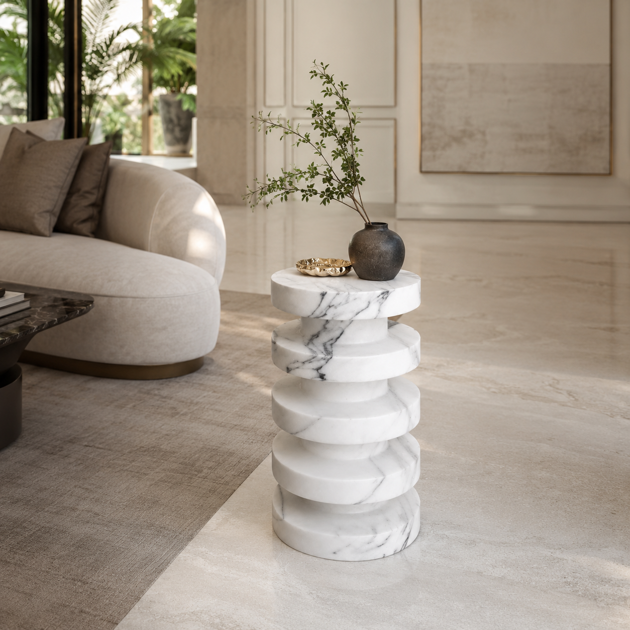 Sculptural Marble Pedestal Side Table
