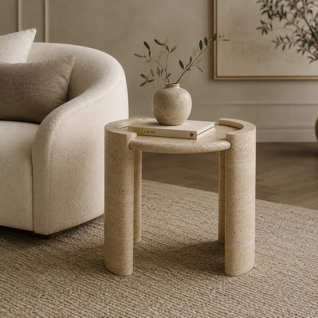 Sculptural Travertine Side Table