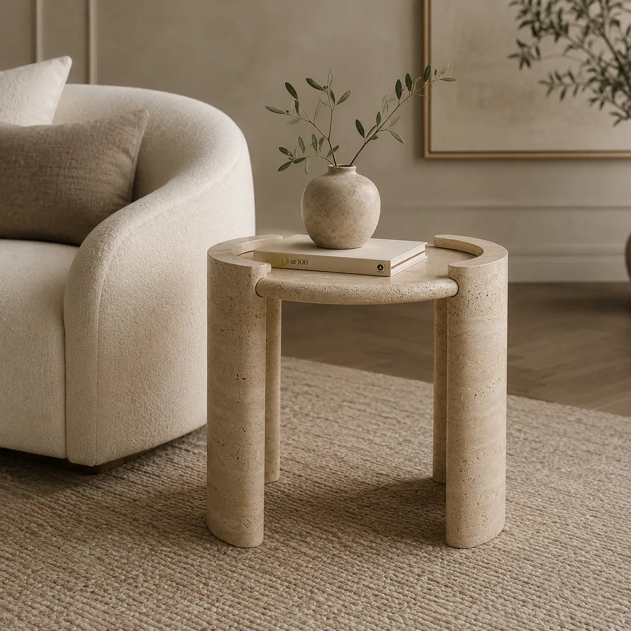 Sculptural Travertine Side Table