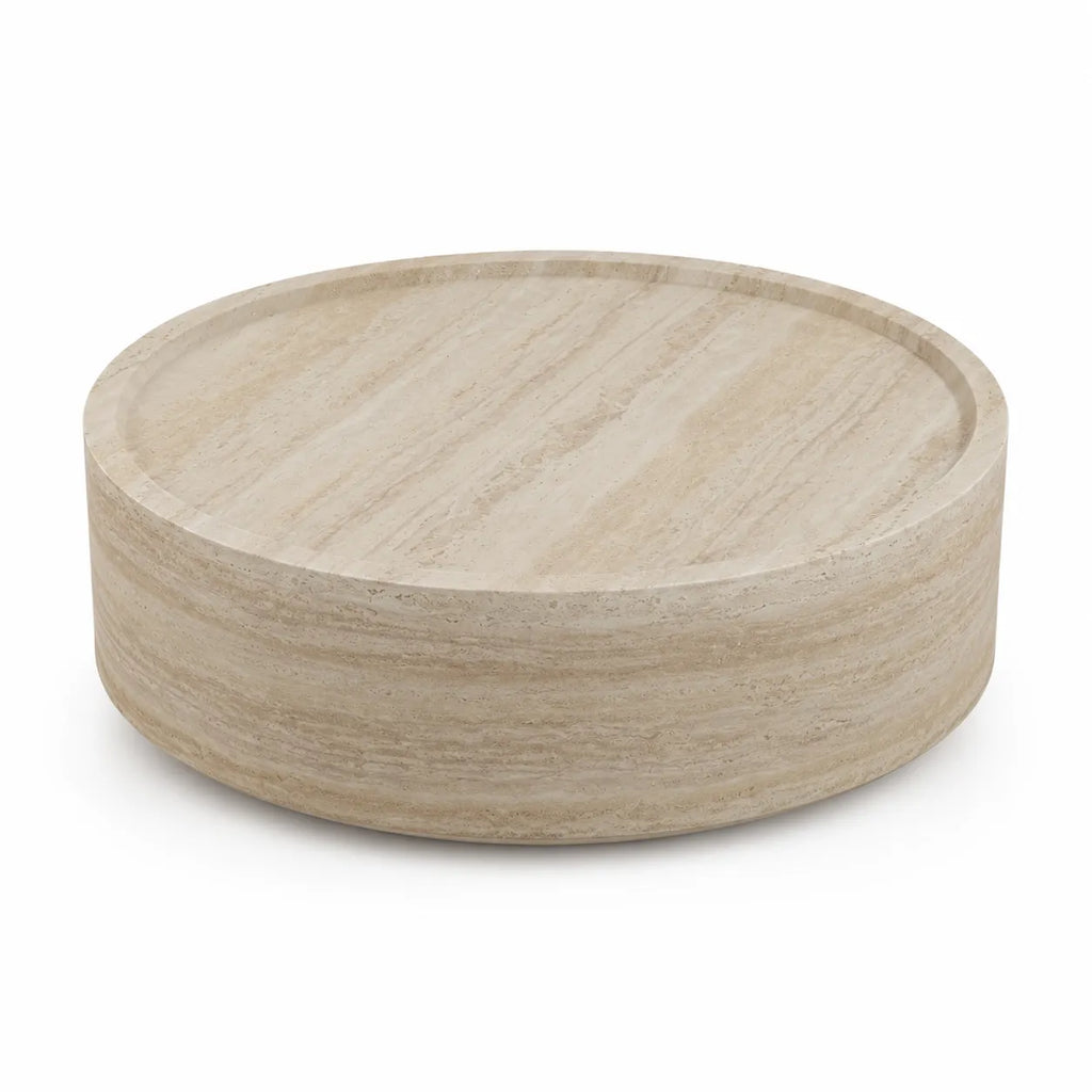 Round Travertine Drum Coffee Table