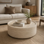 Round Travertine Drum Coffee Table