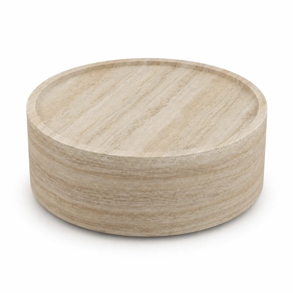 Round Travertine Drum Coffee Table