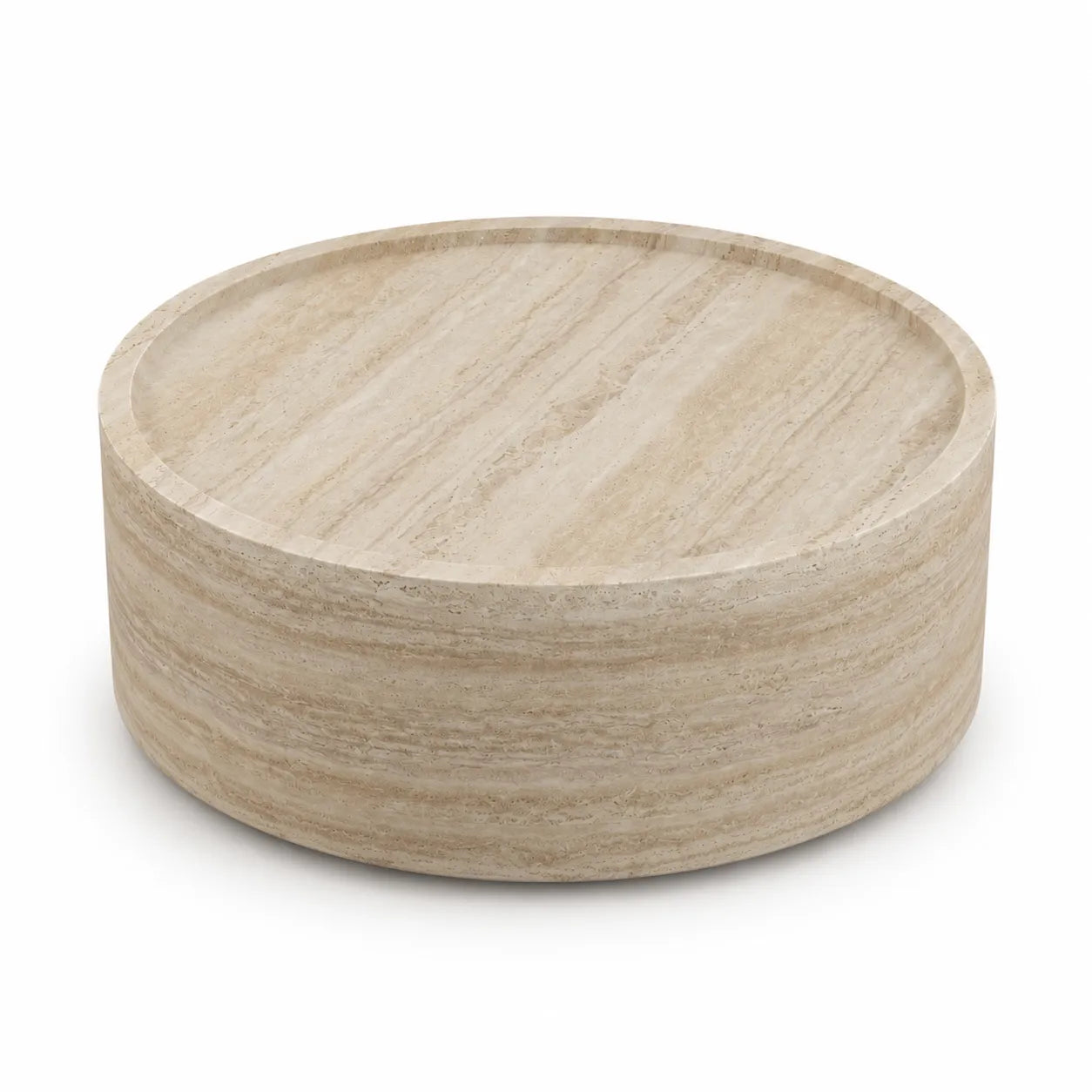 Round Travertine Drum Coffee Table