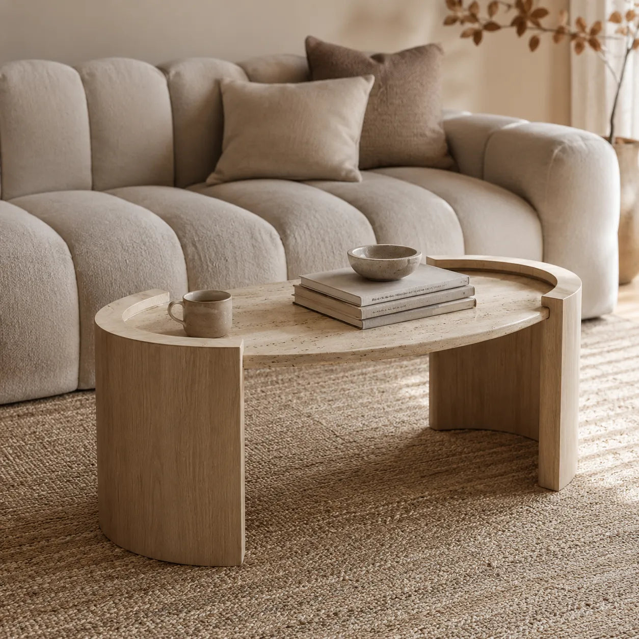 Oval Travertine Coffee Table