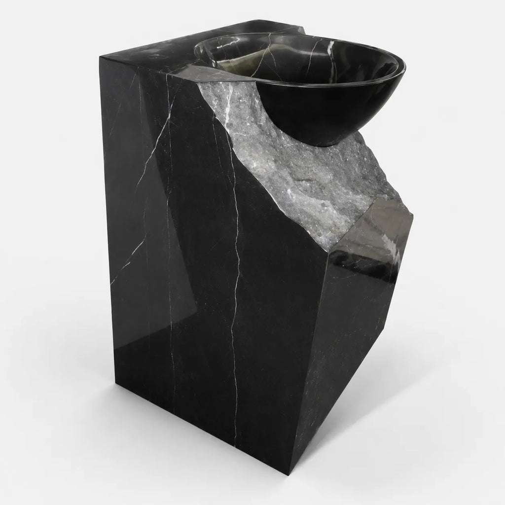 Black Marquina Marble Pedestal Sink