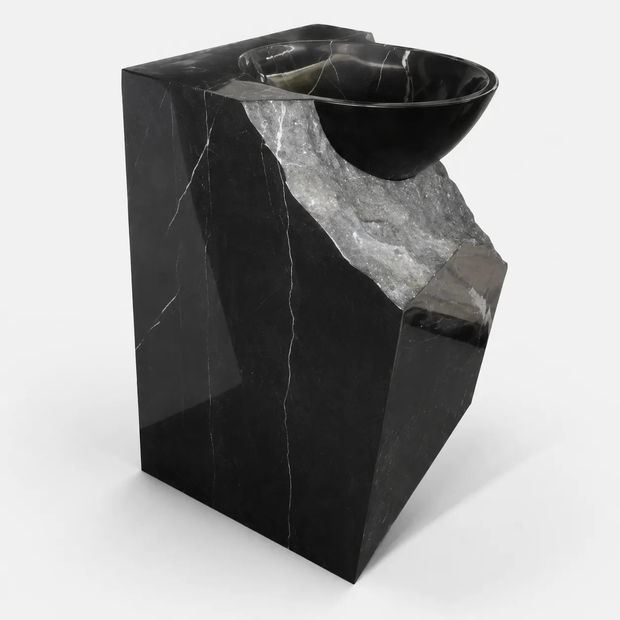 Black Marquina Marble Pedestal Sink
