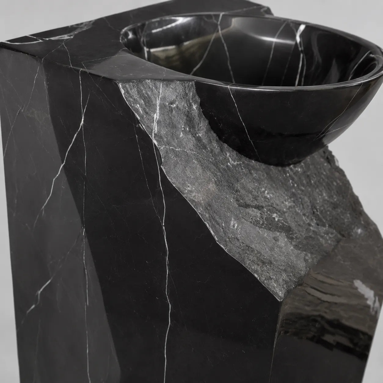 Black Marquina Marble Pedestal Sink