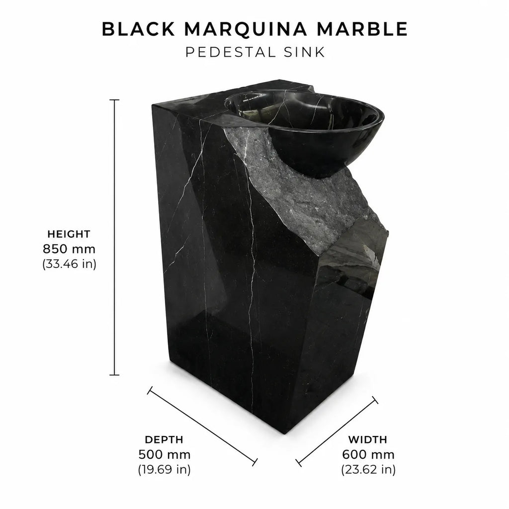 Black Marquina Marble Pedestal Sink