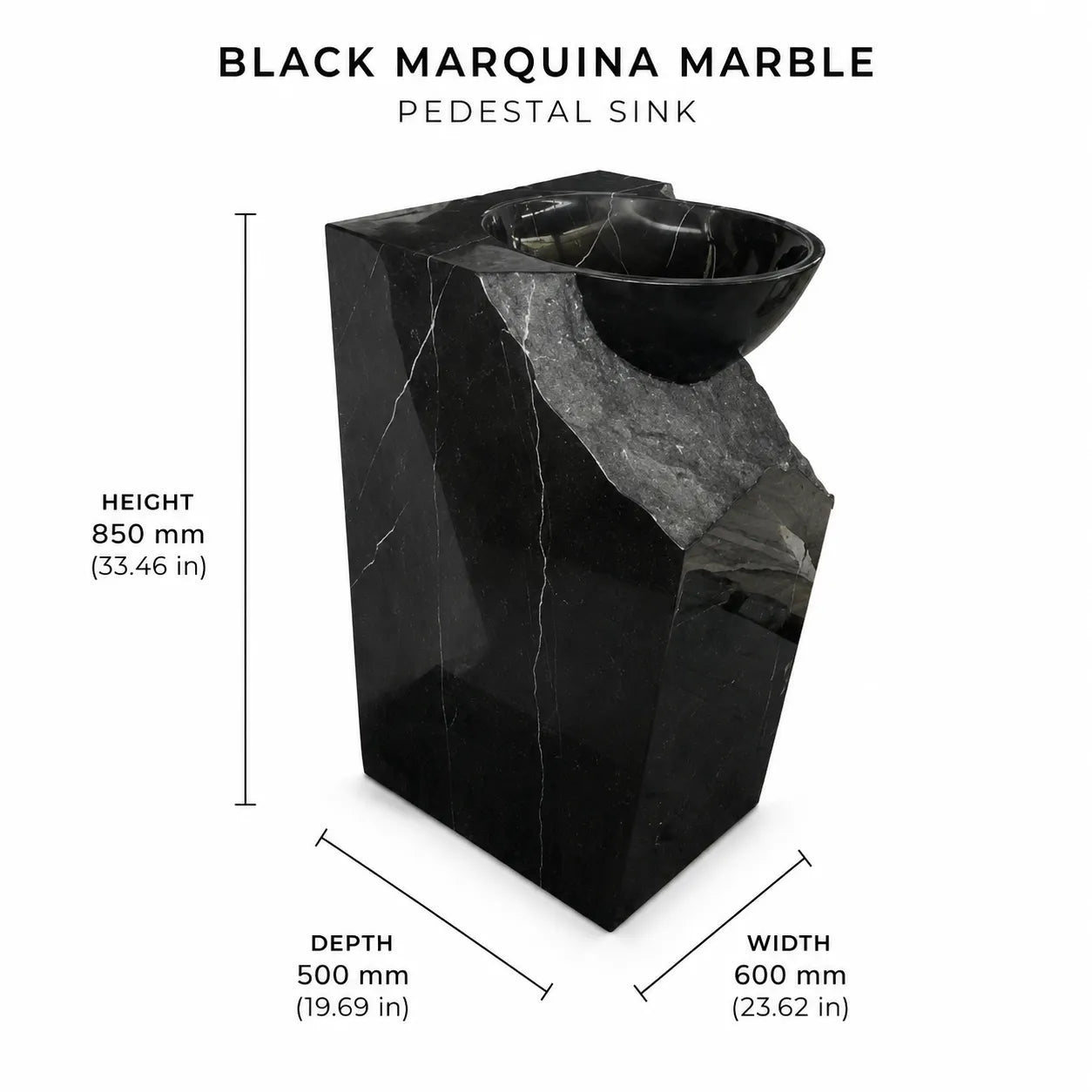 Black Marquina Marble Pedestal Sink