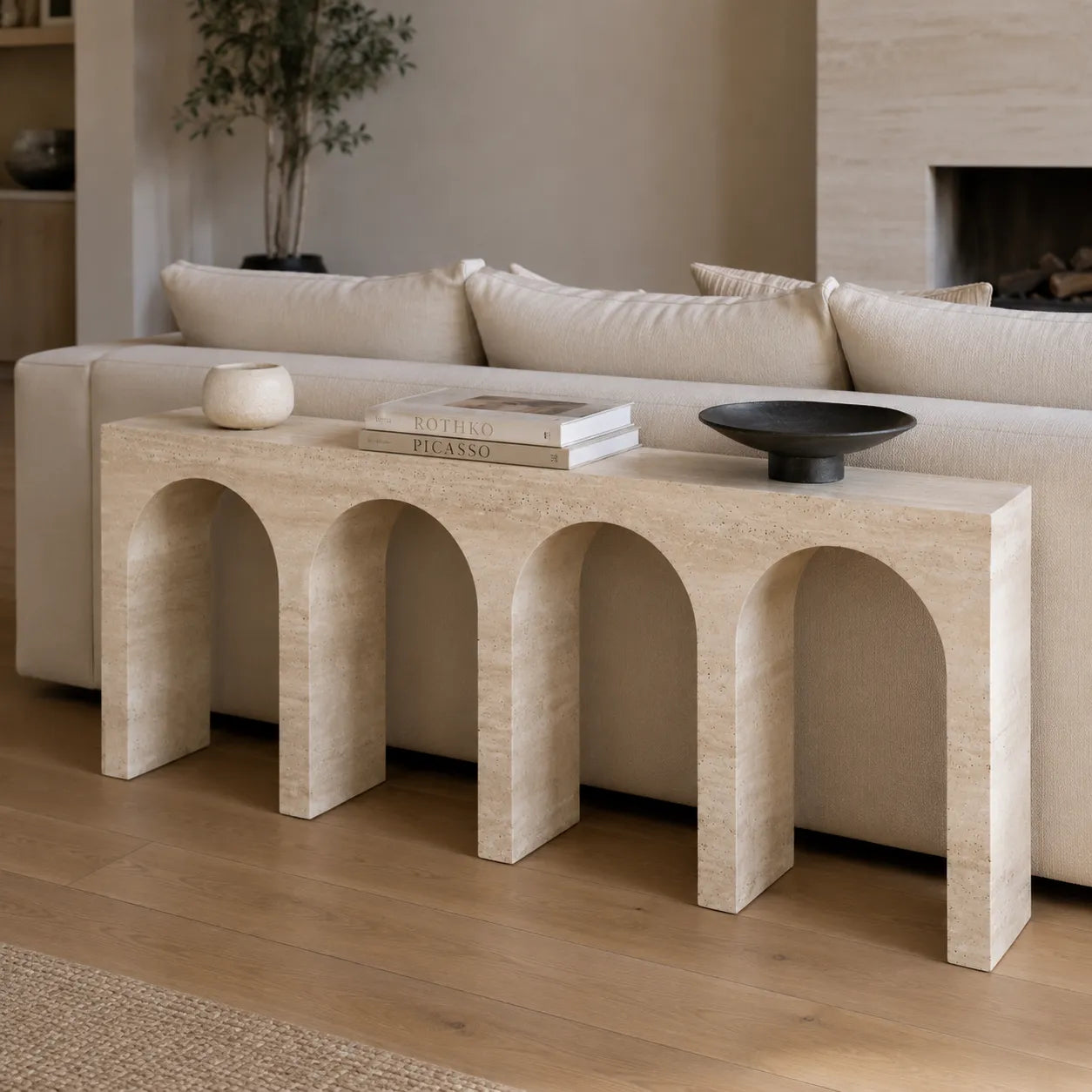 Travertine Arch Console Table