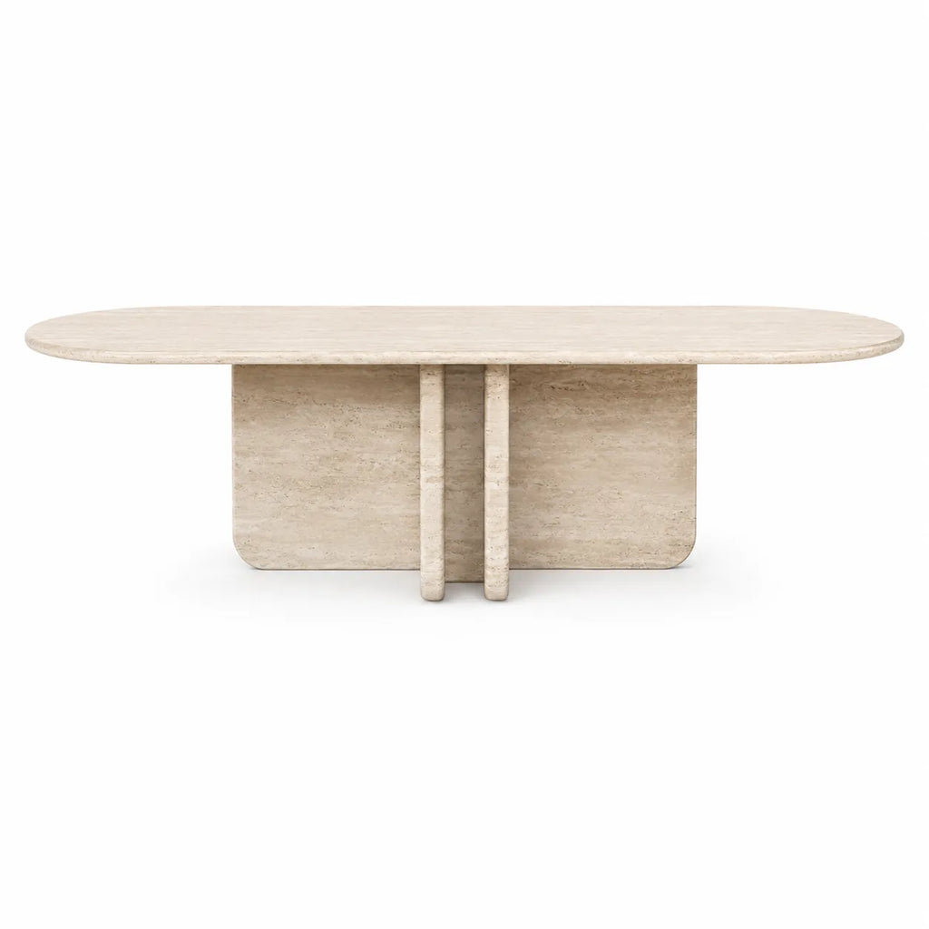 Beige Travertine Oval Dining Table