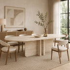 Beige Travertine Oval Dining Table