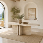 Beige Travertine Oval Dining Table