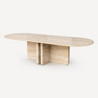 Beige Travertine Oval Dining Table