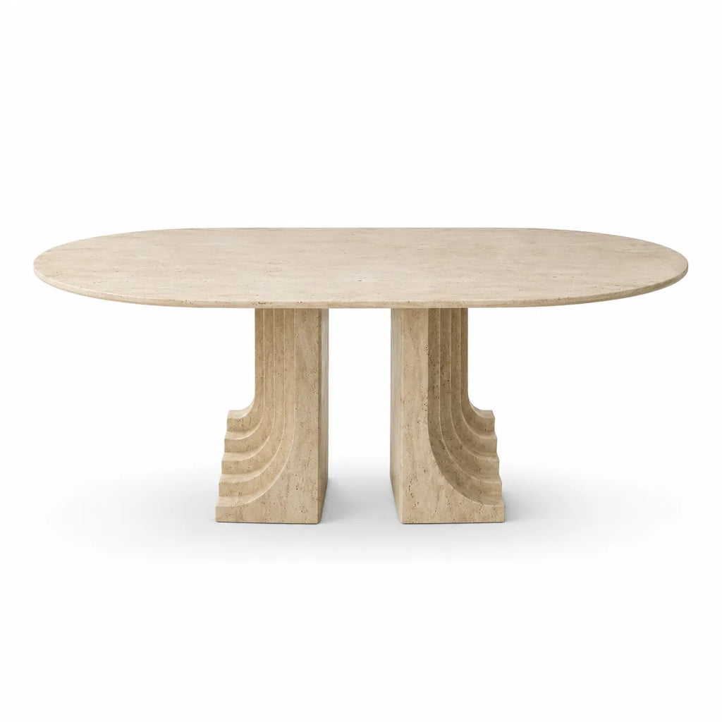 Beige Travertine Oval Dining Table