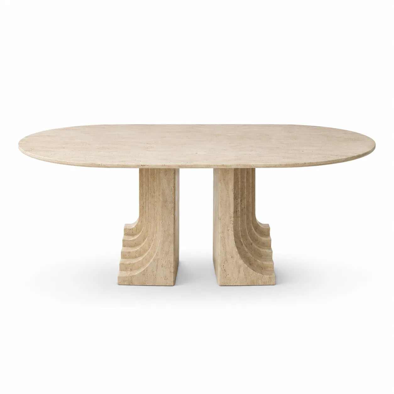 Beige Travertine Oval Dining Table