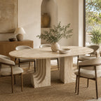 Beige Travertine Oval Dining Table