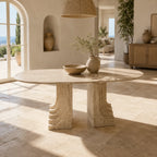 Beige Travertine Oval Dining Table