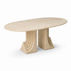 Beige Travertine Oval Dining Table