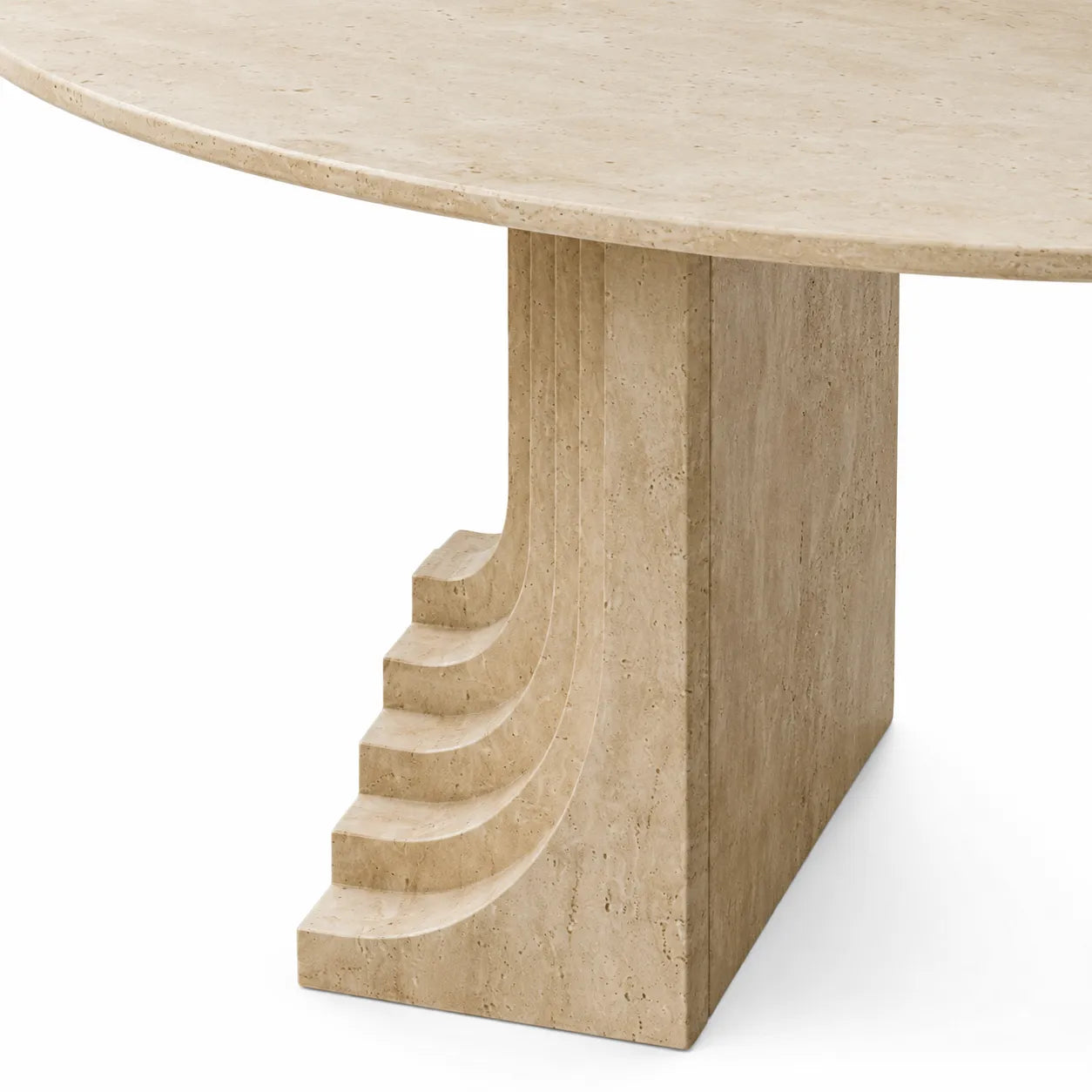 Beige Travertine Oval Dining Table