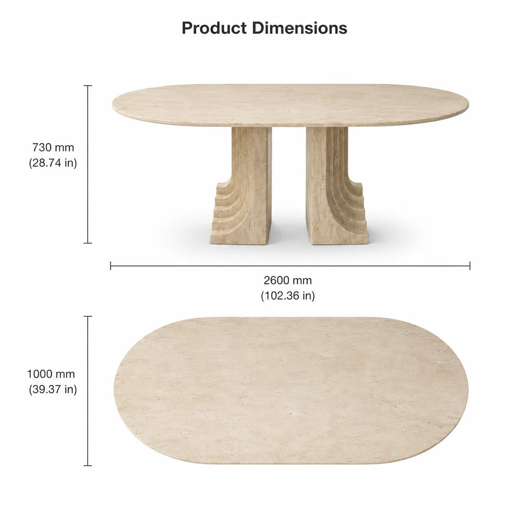 Beige Travertine Oval Dining Table