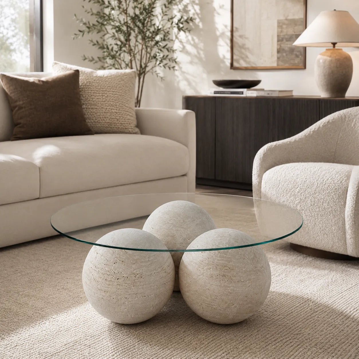 Travertine Sphere Coffee Table