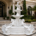 Hand-Carved White Marble Four Horse Garden Fountain