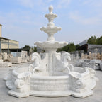 Hand-Carved White Marble Four Horse Garden Fountain