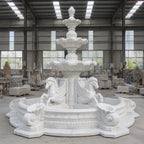 Hand-Carved White Marble Four Horse Garden Fountain