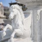 Hand-Carved White Marble Four Horse Garden Fountain