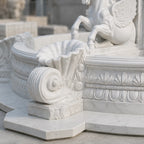 Hand-Carved White Marble Four Horse Garden Fountain