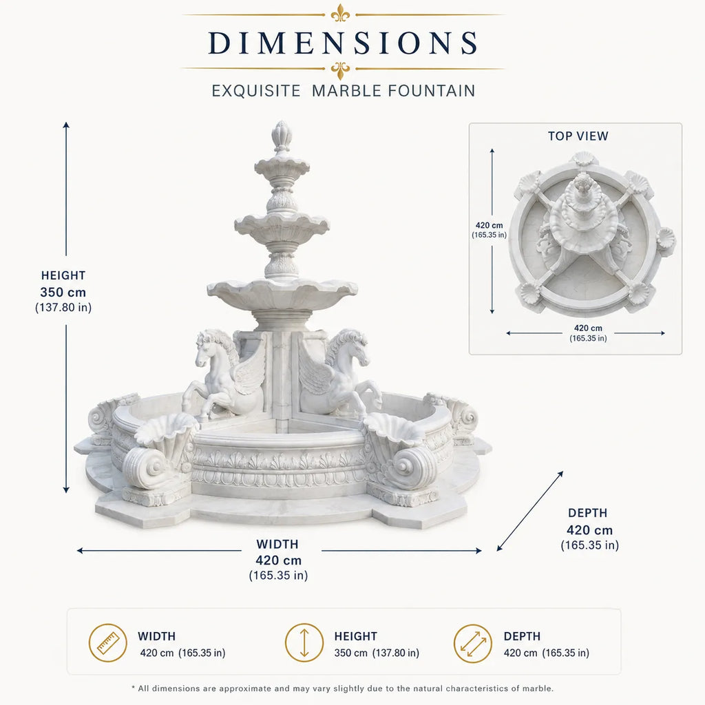 Hand-Carved White Marble Four Horse Garden Fountain