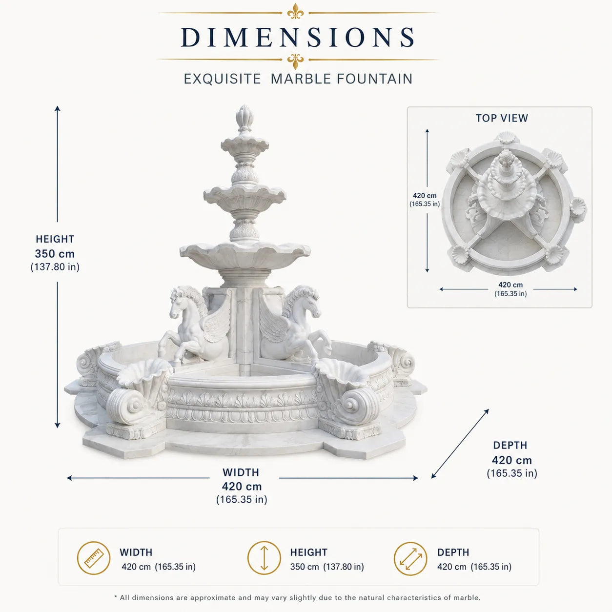 Hand-Carved White Marble Four Horse Garden Fountain