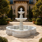 Hand-Carved White Marble Tiered Garden Fountain