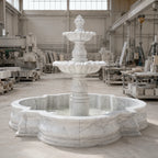 Hand-Carved White Marble Tiered Garden Fountain