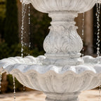 Hand-Carved White Marble Tiered Garden Fountain