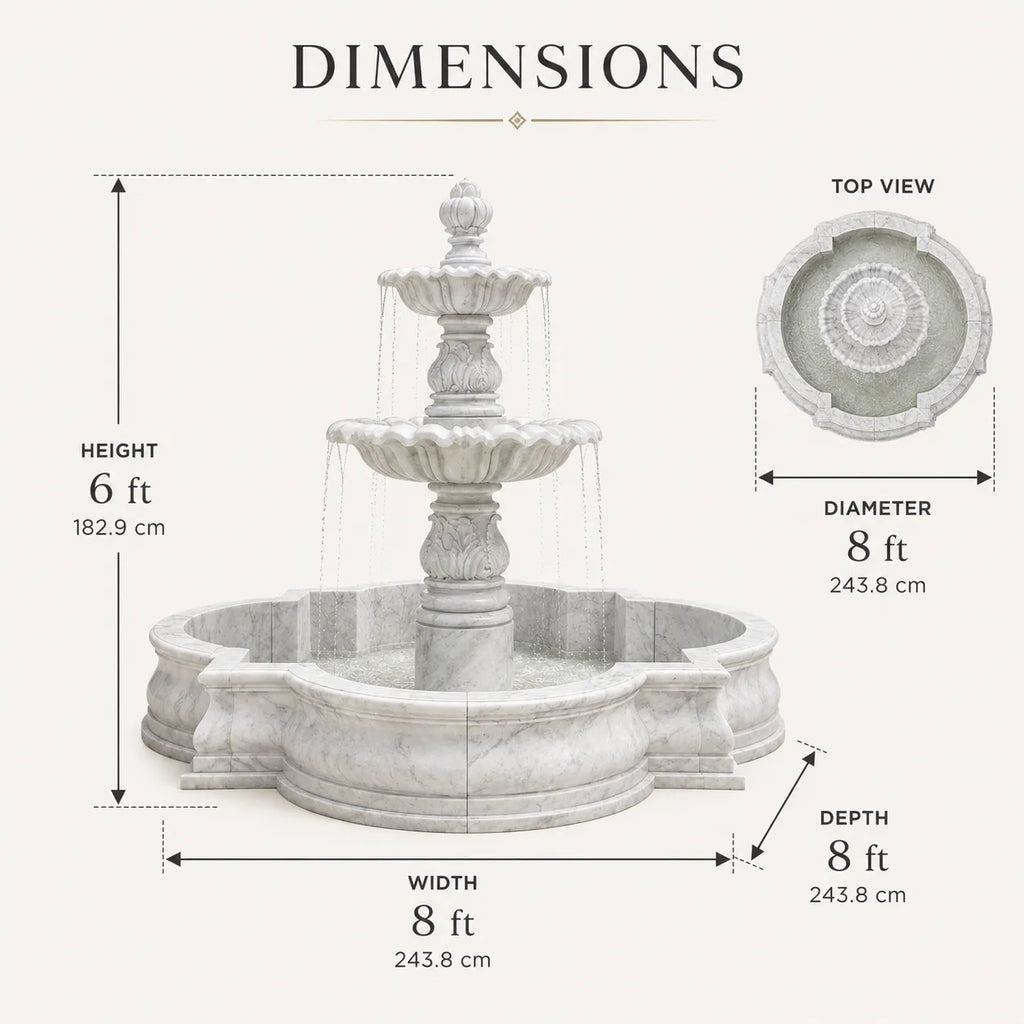Hand-Carved White Marble Tiered Garden Fountain
