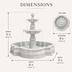 Hand-Carved White Marble Tiered Garden Fountain