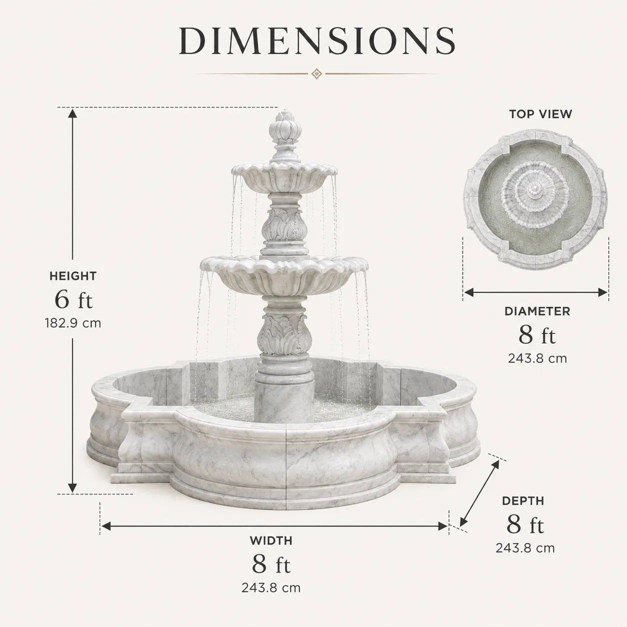 Hand-Carved White Marble Tiered Garden Fountain