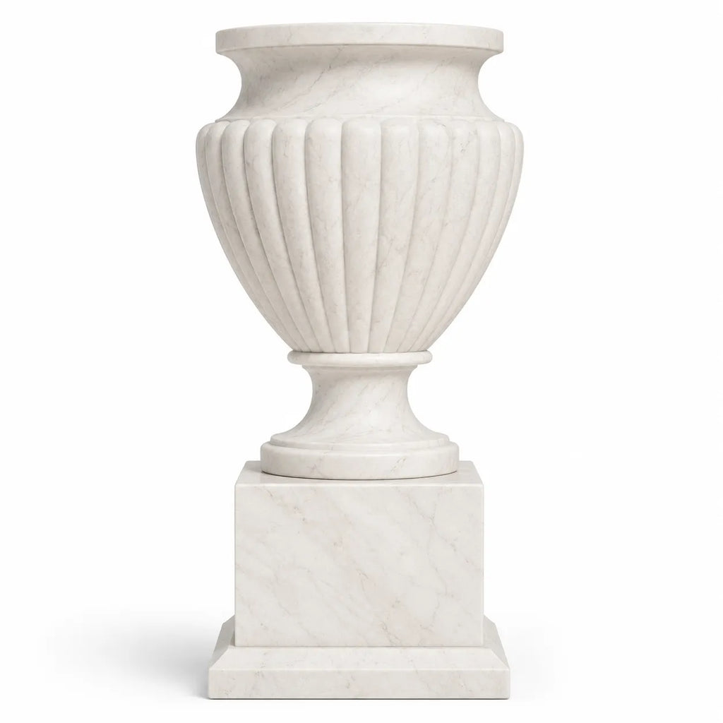 Hand-Carved White Marble Garden Urn Planter