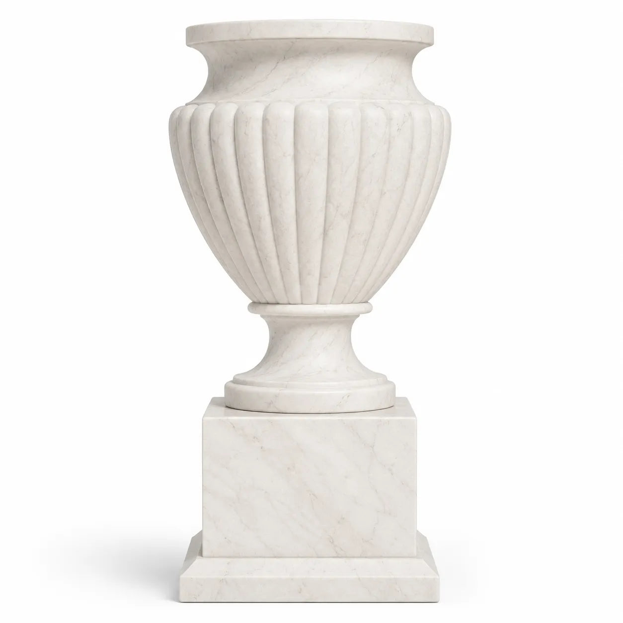 Hand-Carved White Marble Garden Urn Planter