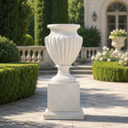 Hand-Carved White Marble Garden Urn Planter