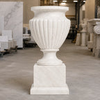 Hand-Carved White Marble Garden Urn Planter